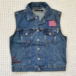 Y2K Denim Vest with American Flag Motif, Americana, July 4th B4